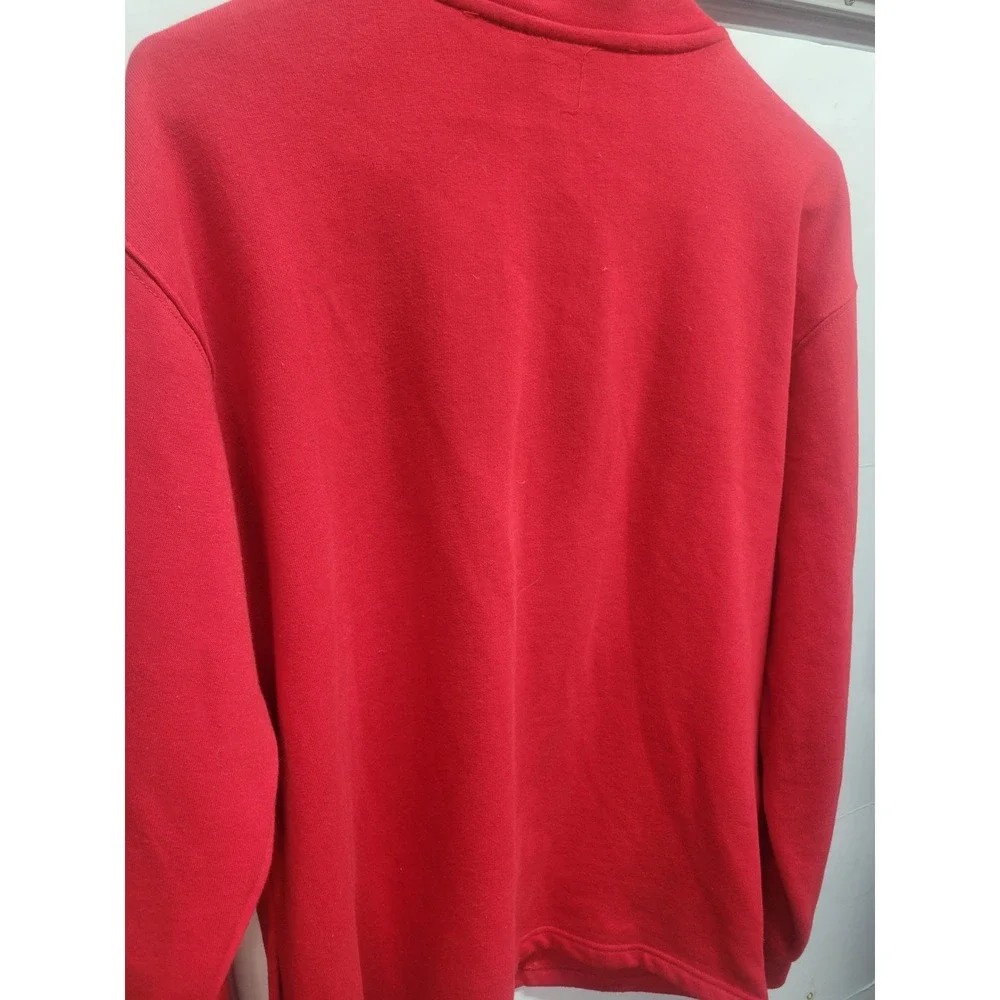 Tia Designs Red Rhinestone Snowman Zip Up Holiday Christmas‎ Sweatshirt Large
